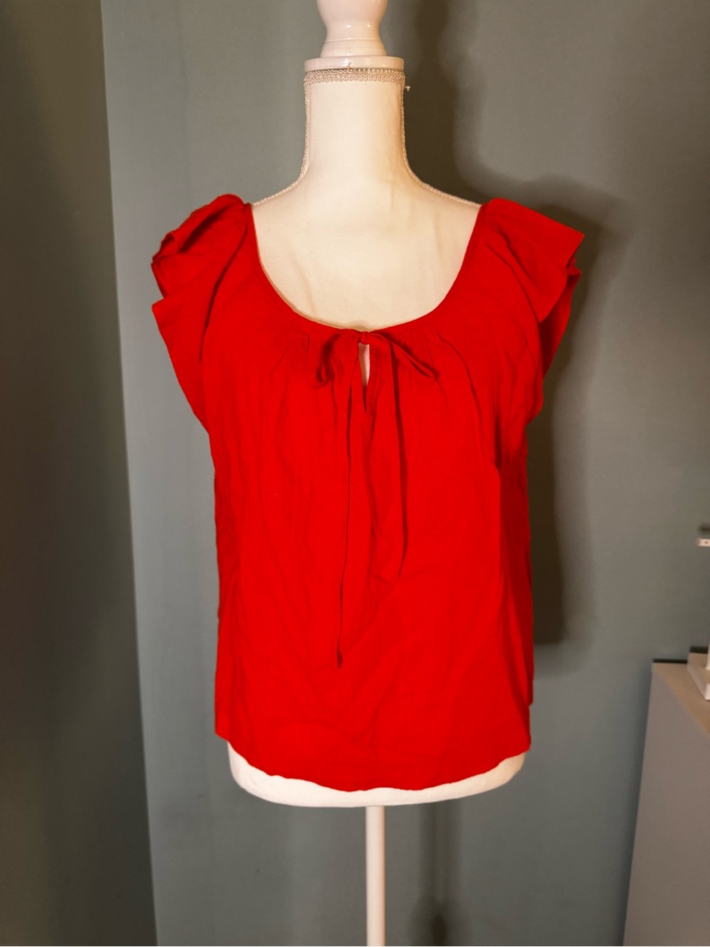 Banana Republic Coral Linen Top Tie-Neck Blouse Small